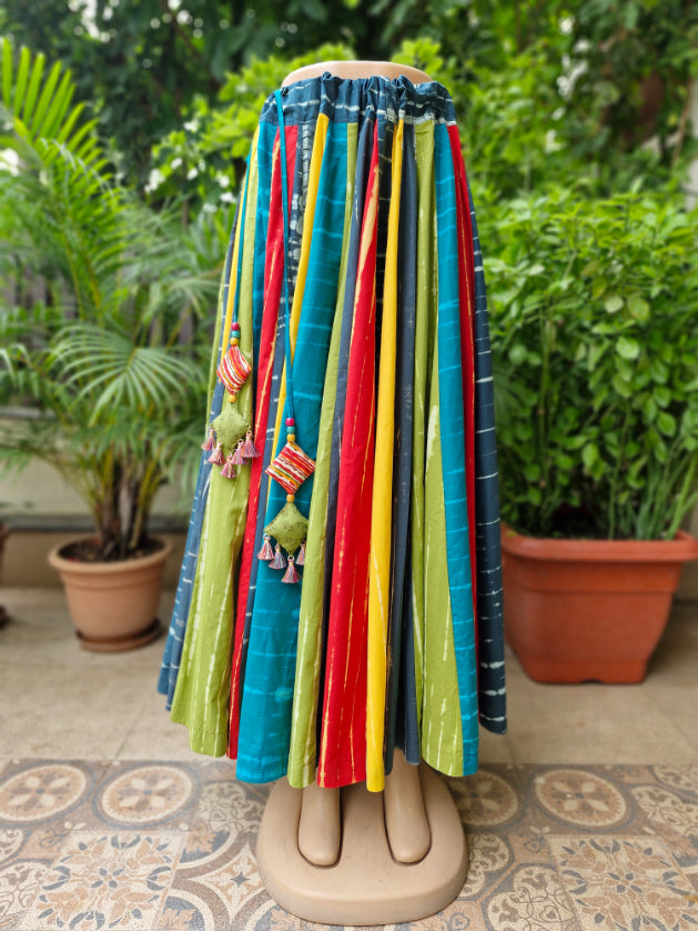 Big Flare Cotton Block Print Long Skirt