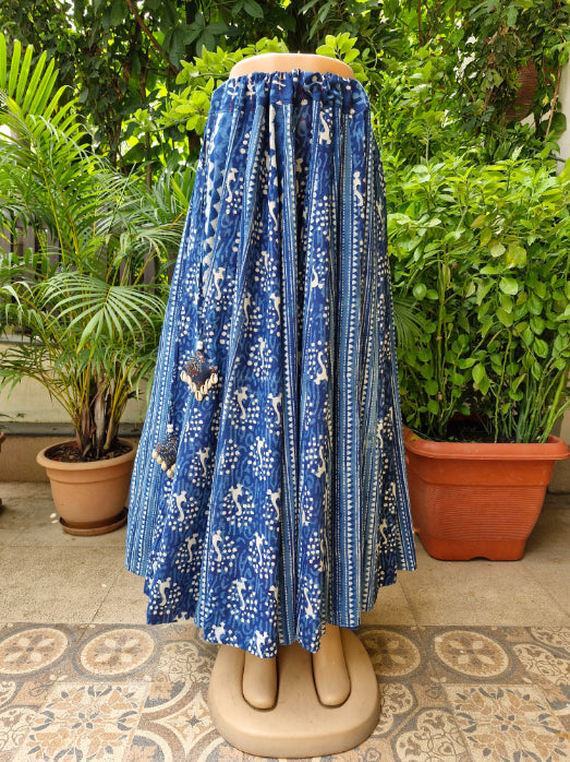Indigo Kalidar Designer Cotton Long Skirt