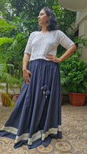 Load image into Gallery viewer, Hand Block Printed Indigo Cotton Maxi Skirt – 7-Meter Flare
