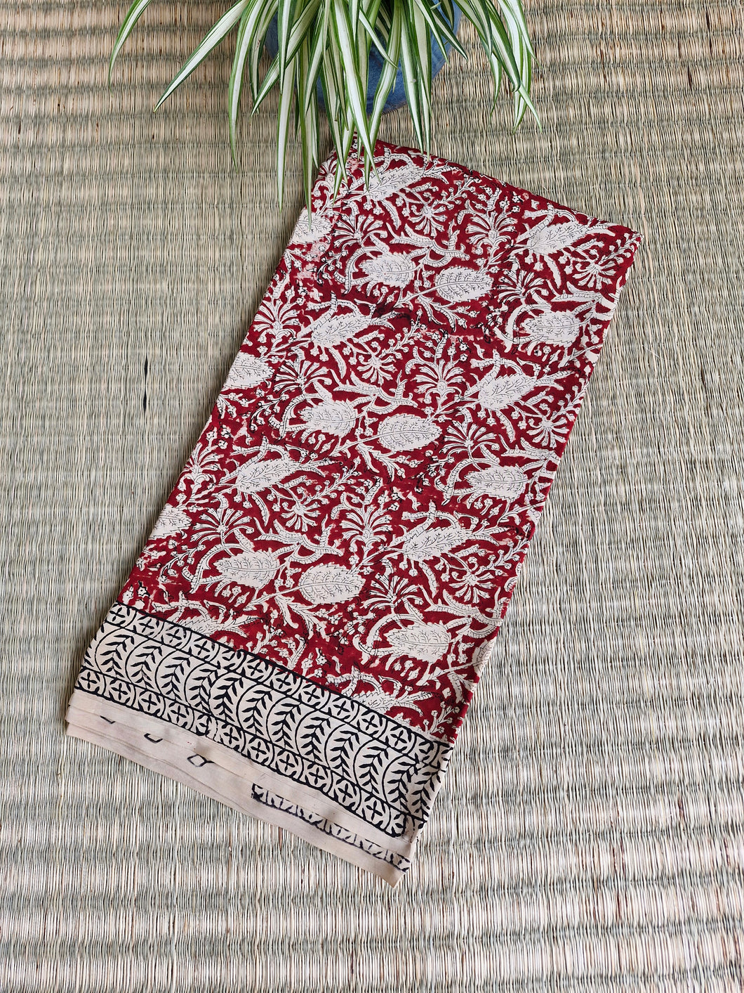 Crepe Saree with Natural Leaf Block Print