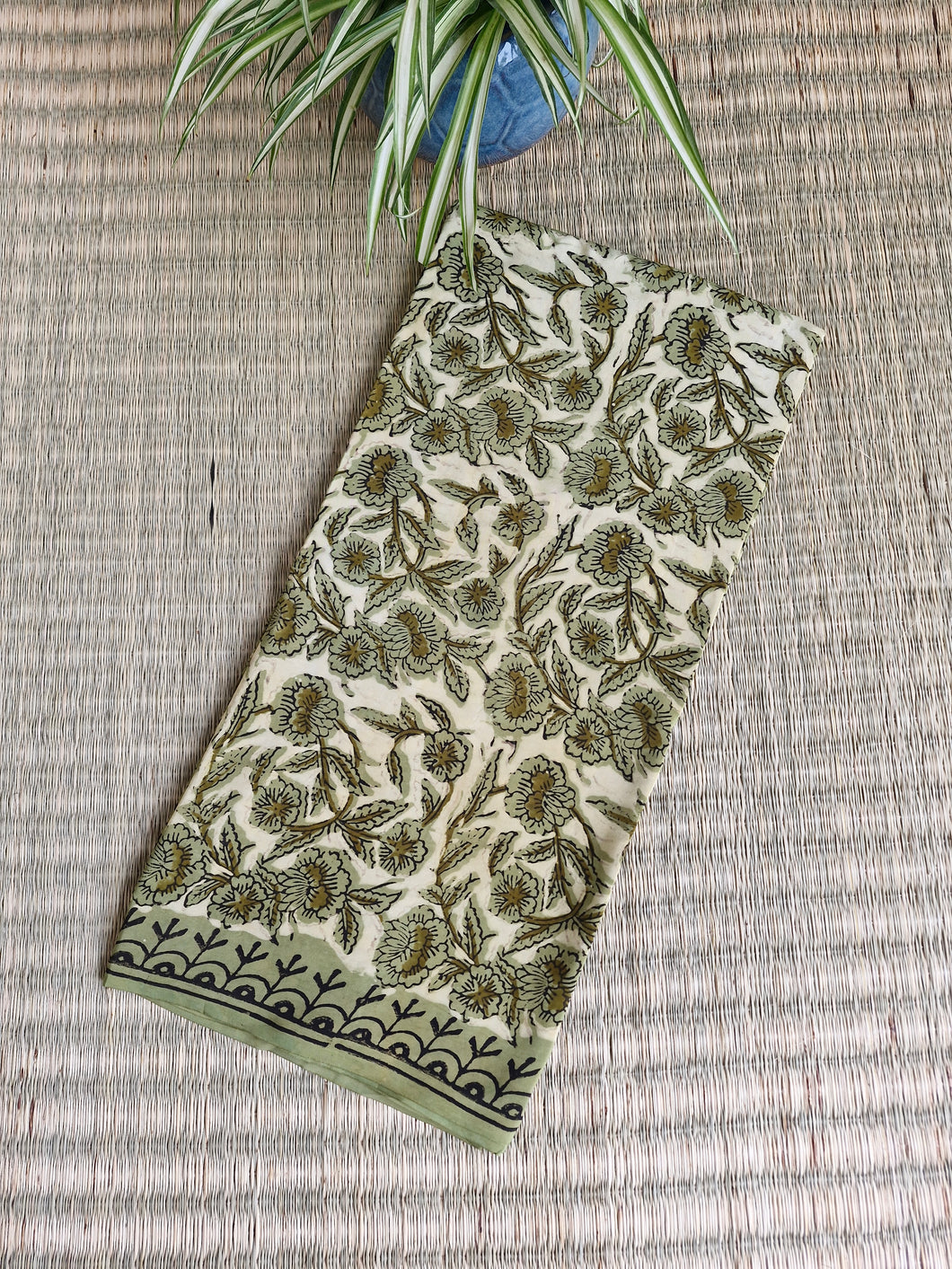 Floral Block Printed Crepe Saree Online