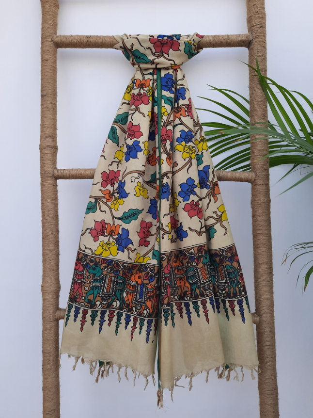 Pen Kalamkari Silk Dupatta