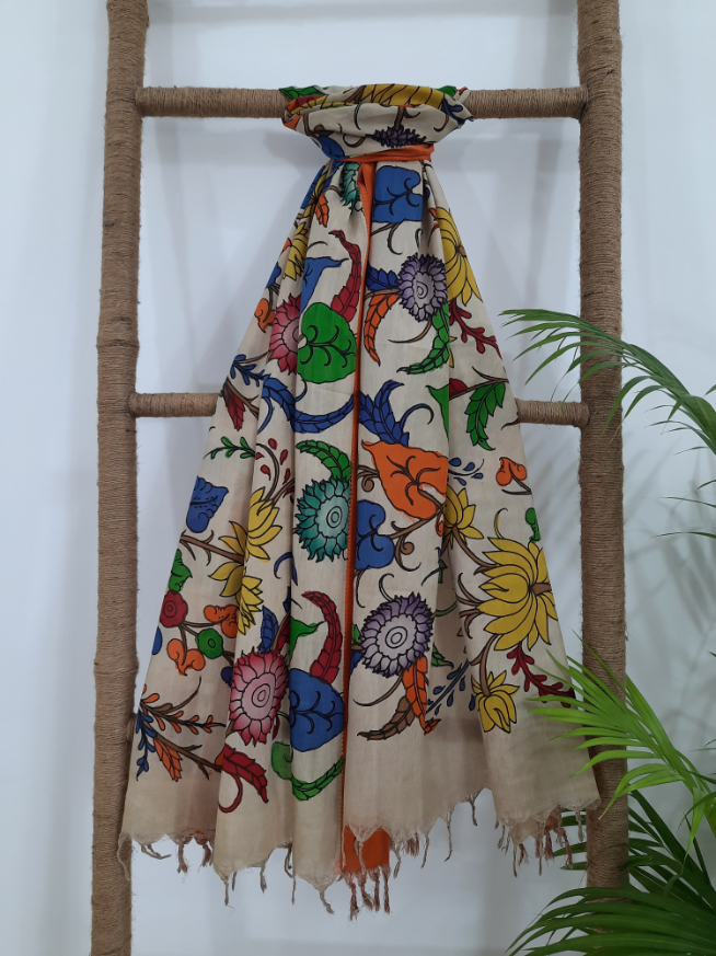 Pen Kalamkari Silk Dupatta