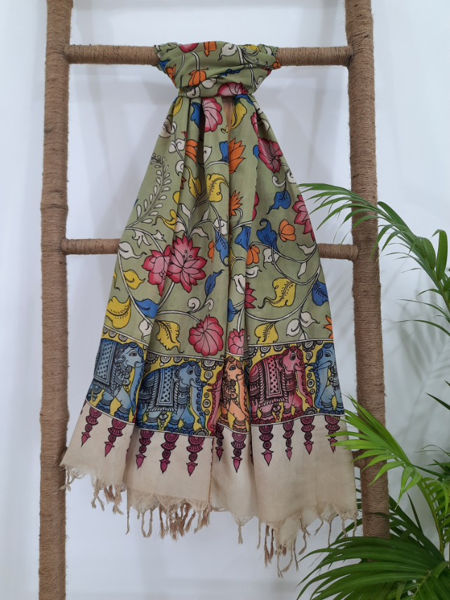 Pen Kalamkari Silk Dupatta