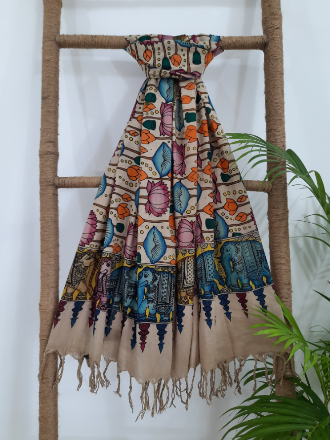 Pen Kalamkari Cotton Dupatta