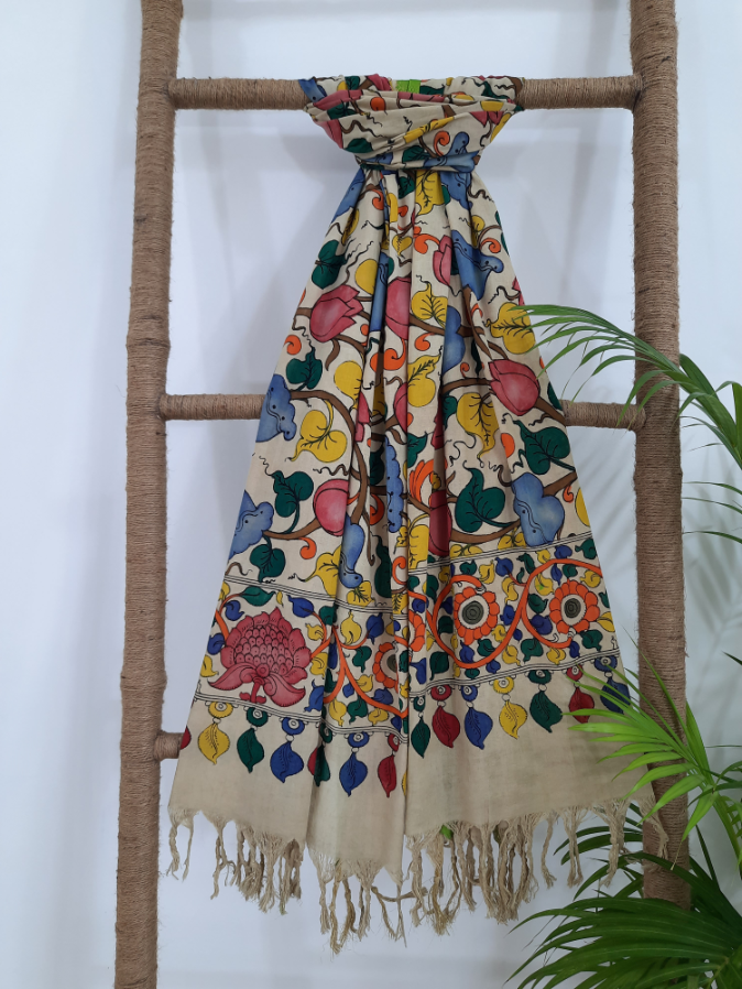 Pen Kalamkari Cotton Dupatta