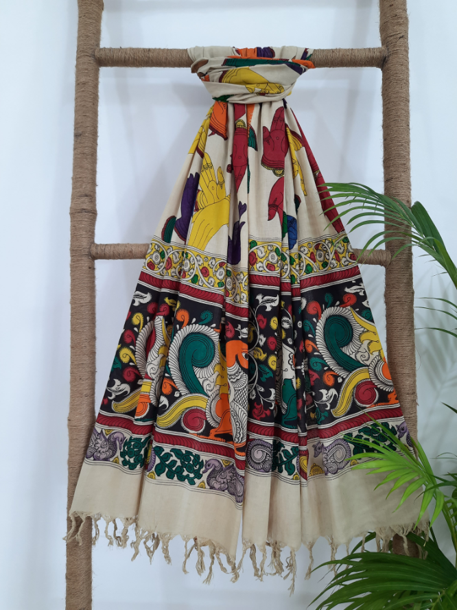 Pen Kalamkari Cotton Dupatta