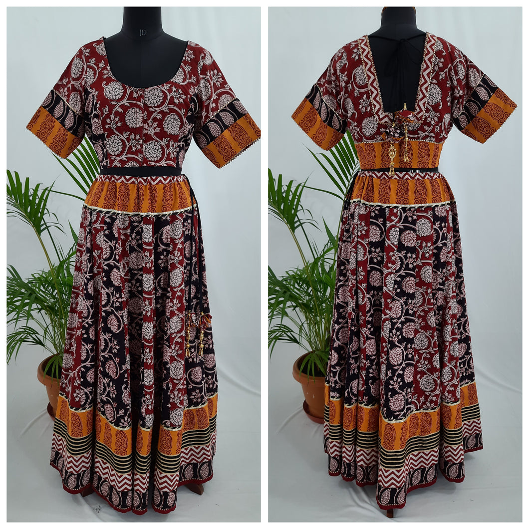 Bagh Kalidar Designer Cotton Long Skirt and Blouse Set