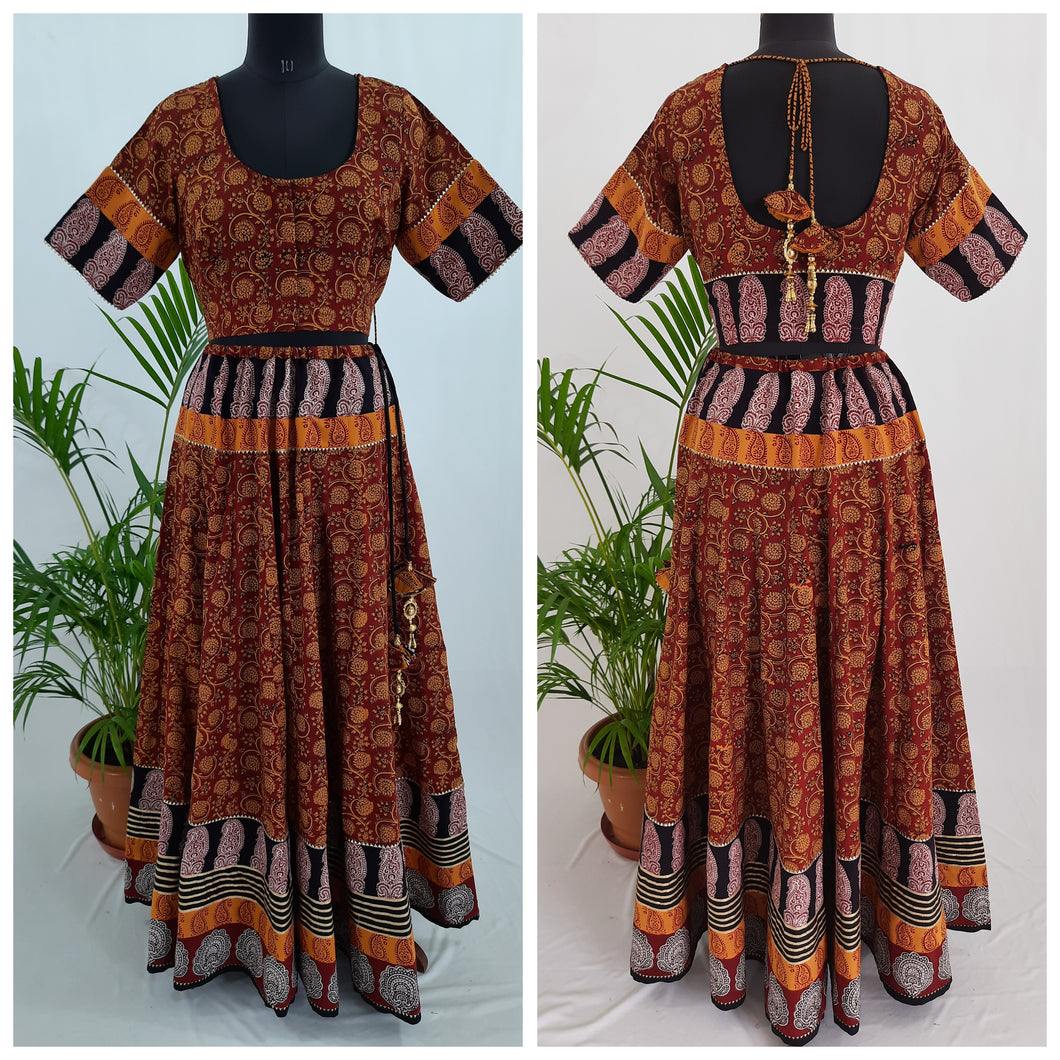 Bagh Kalidar Designer Cotton Long Skirt and Blouse Set