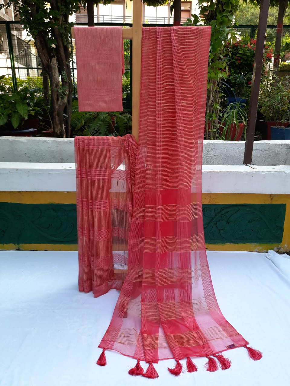 Organza Ghicha Saree Red