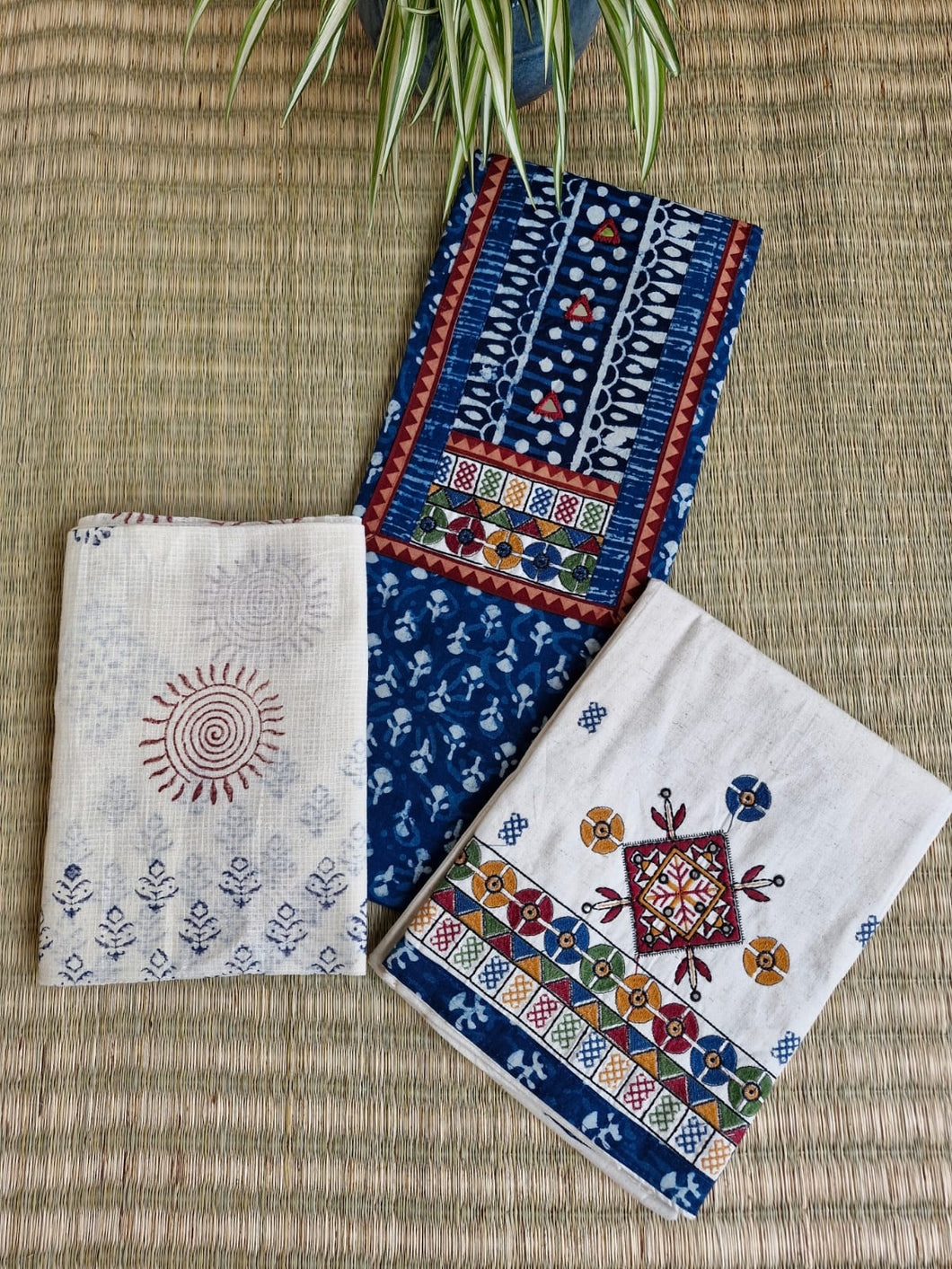 Indigo Cotton Yoke Handwork Suit Set