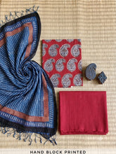 Load image into Gallery viewer, Modal Cotton Suit Set with Linen Dupatta Red
