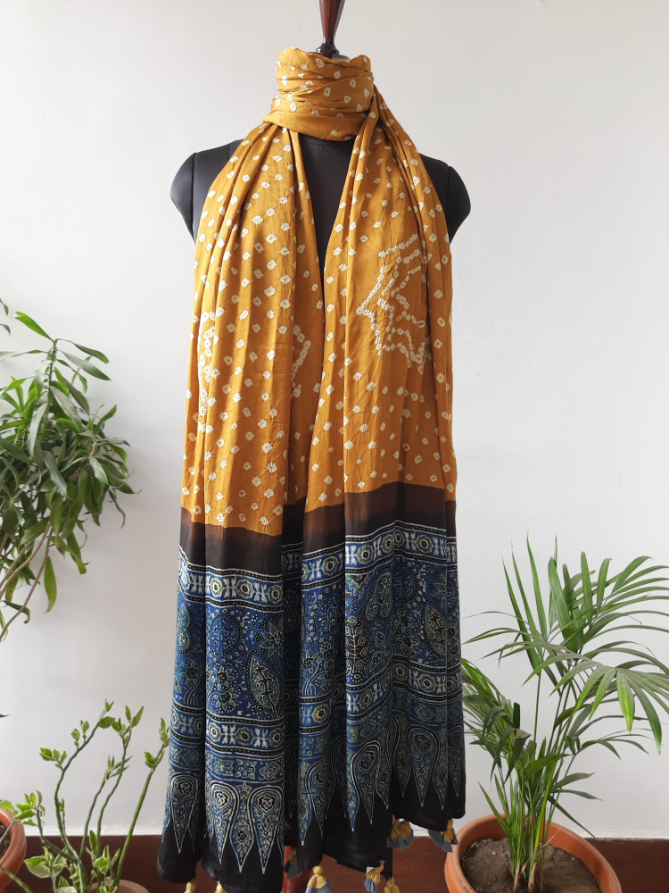 Ajrakh Modal Silk Tissue Pallu Dupatta